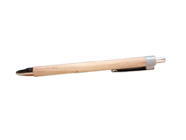 A click pen with a wooden body