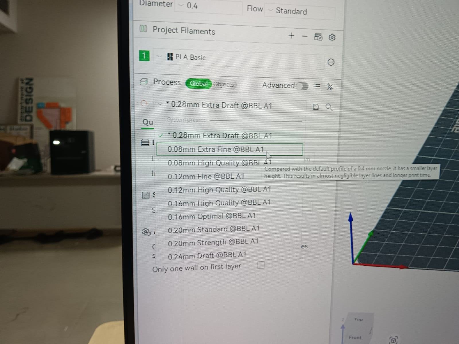 The layer height presets list in Bambu Studio