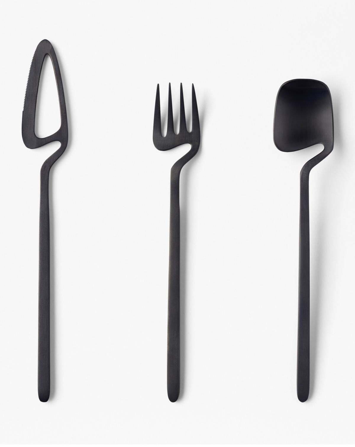 Slim black cutlery with flat handles