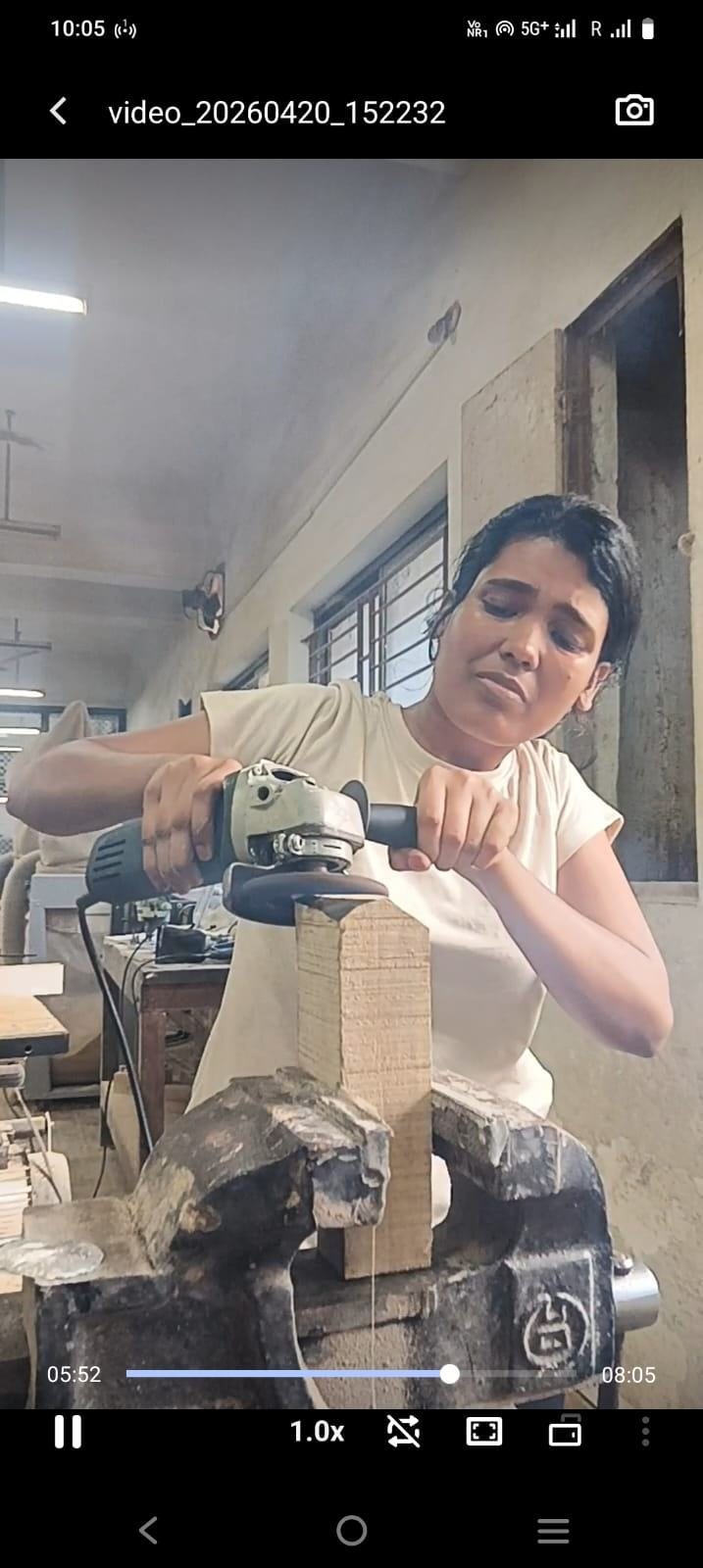 Angle grinding a wooden mold, second angle