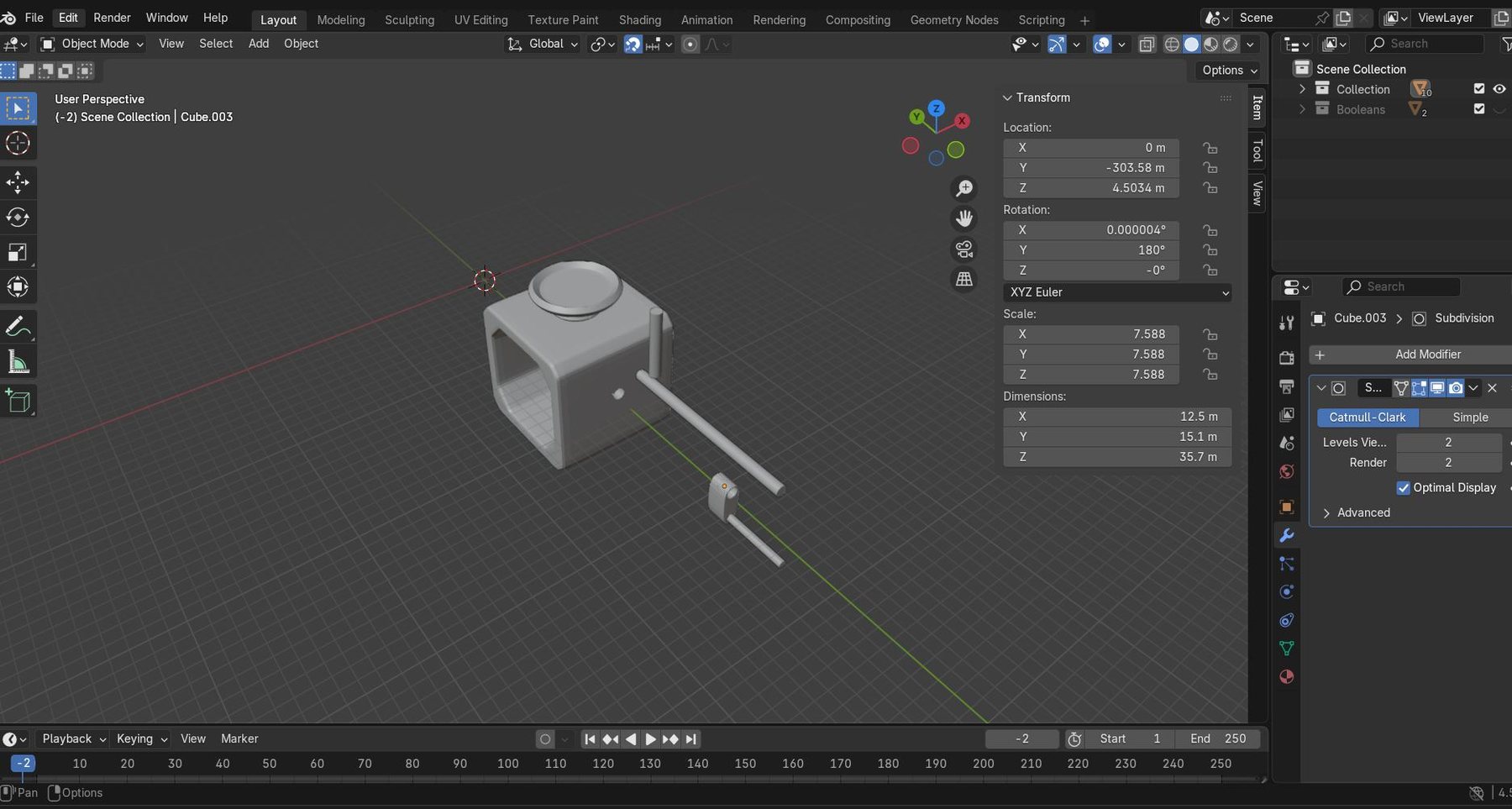 The automata model open in the Blender interface