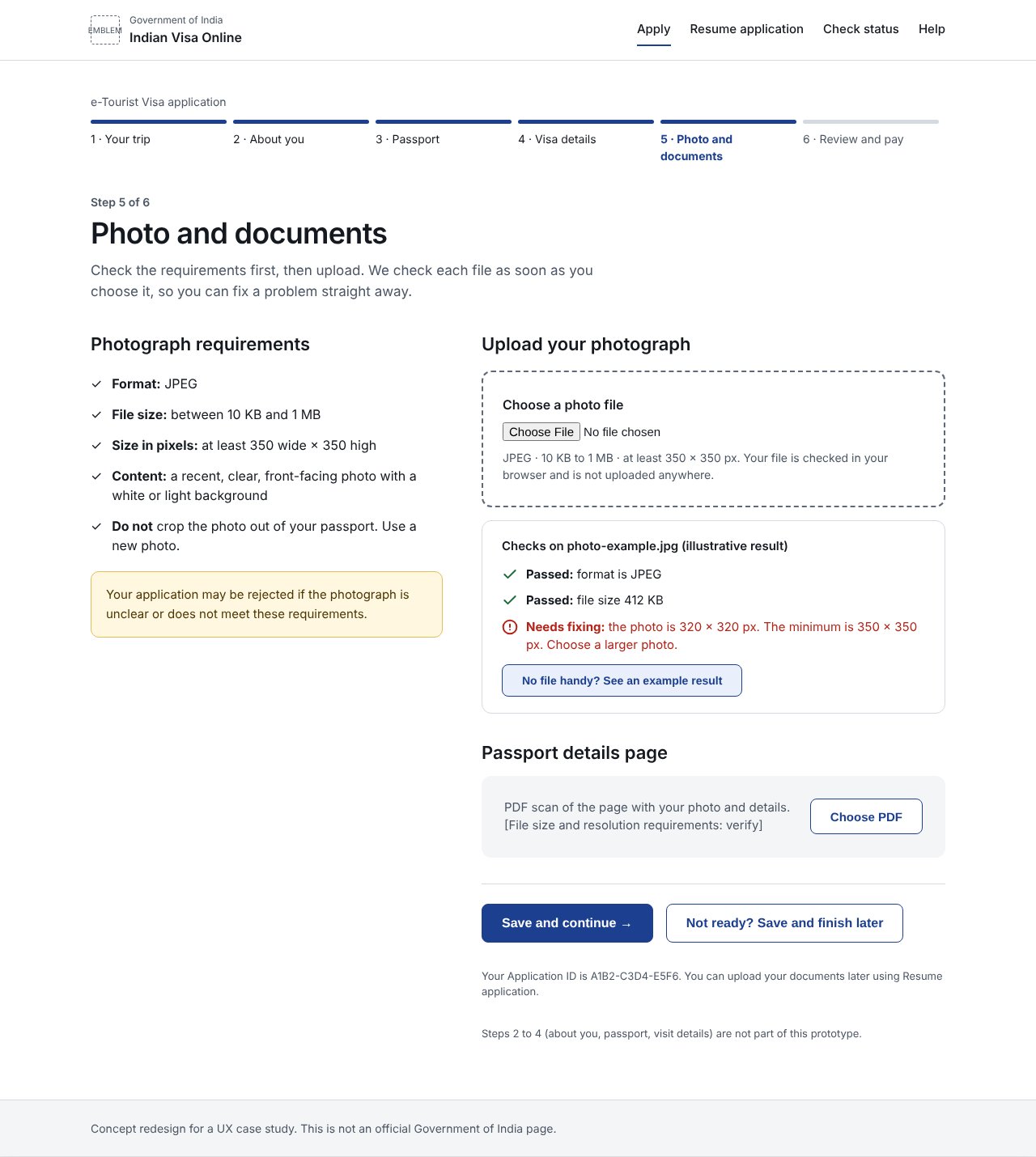 Photo and documents with spec-first checks